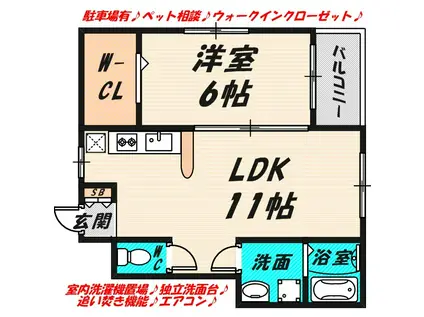 グランデ城北I(1LDK/1階)の間取り写真