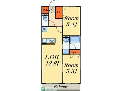ECRARGE(2LDK/2階)の間取り写真