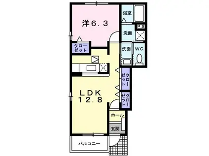 ウイング宗像B(1LDK/1階)の間取り写真