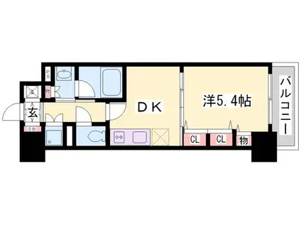 レジディア神戸磯上(1DK/11階)の間取り写真