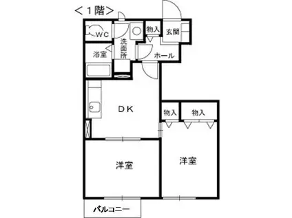 ユウ・フォーリアB(2DK/1階)の間取り写真