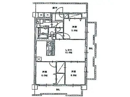 五反田リーラハイタウン(3LDK/9階)の間取り写真