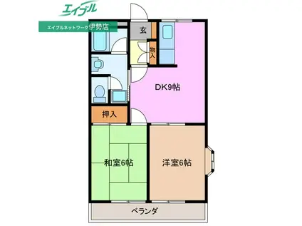 ポプラール(2DK/2階)の間取り写真