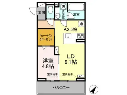 セレーナ東静岡(1LDK/3階)の間取り写真
