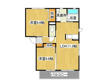 ヴィラ エクレールA棟(2LDK/2階)の間取り写真