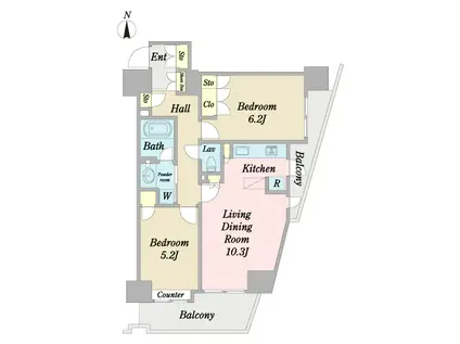 アクティヴュー新宿(2LDK/9階)の間取り写真