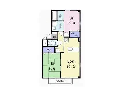 ファーミールハイツKS・A棟(2LDK/2階)の間取り写真