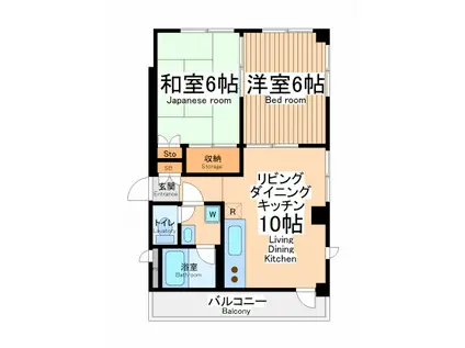 シーザーレジデンス東府中(2LDK/4階)の間取り写真