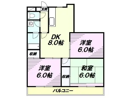 ＪＲ中央線 西八王子駅 徒歩11分 3階建 築33年(3DK/2階)の間取り写真