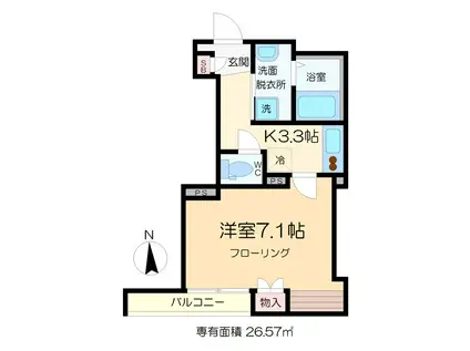 オークヴィラ六町(1K/2階)の間取り写真