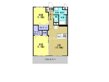 ウエスト HILLS(2LDK/1階)の間取り写真