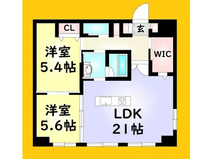 LA FELIZ魚町(2LDK/14階)の間取り写真