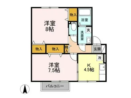 ジェルミナールB棟(2K/2階)の間取り写真