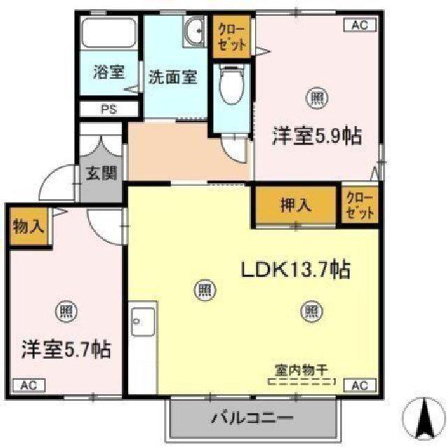 ラシェットエムザC棟(2LDK/1階)の間取り写真