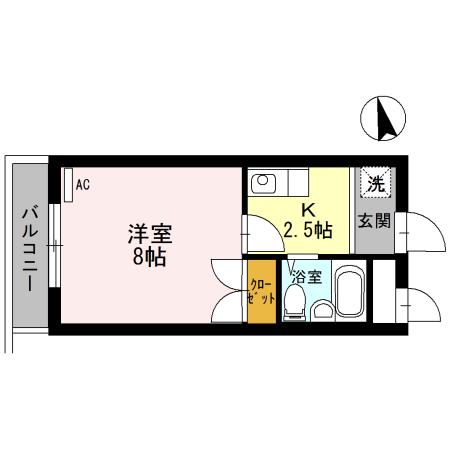 ヴィラ栄谷(1K/2階)の間取り写真