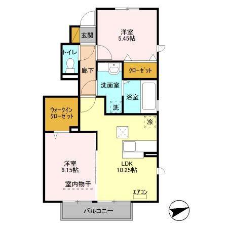 サザンハート吉岡 B棟(2LDK/1階)の間取り写真