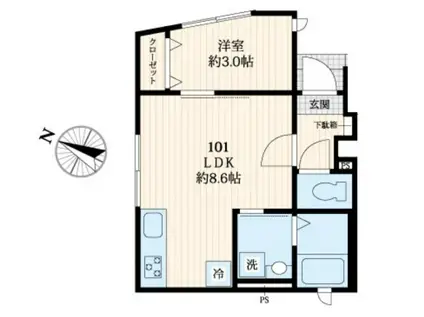 アルテ柏木(1LDK/1階)の間取り写真