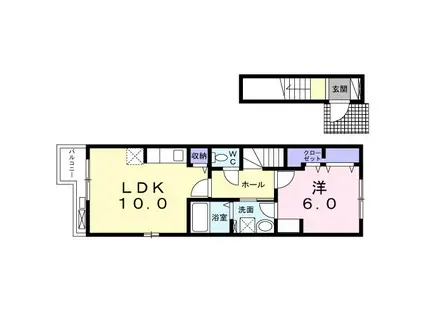 リュミエール オー ポン(1LDK/2階)の間取り写真