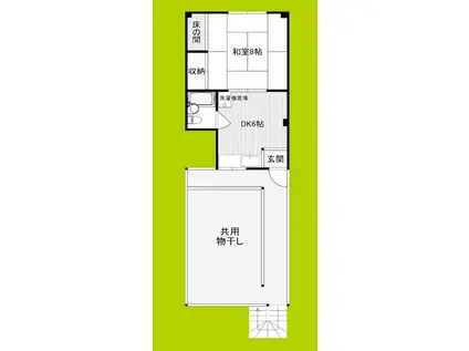 南海本線 岸里玉出駅 徒歩5分 4階建 築42年(1DK/4階)の間取り写真