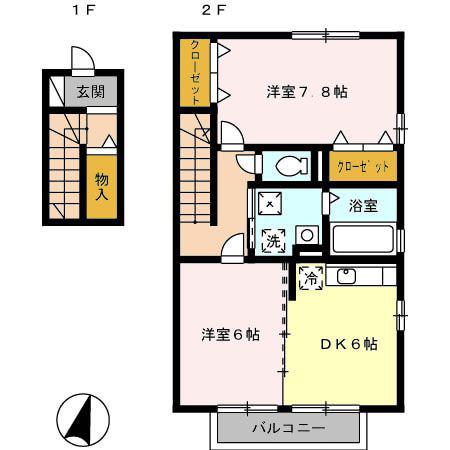 エミネンス上野中(2DK/2階)の間取り写真