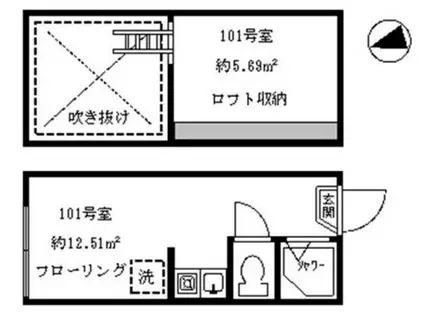 フェリスアルパ(ワンルーム/1階)の間取り写真