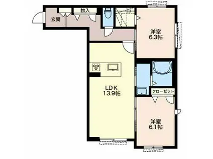 クラウン高林(2LDK/1階)の間取り写真