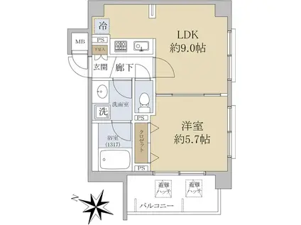 デュオスカーラ緑が丘(1LDK/5階)の間取り写真