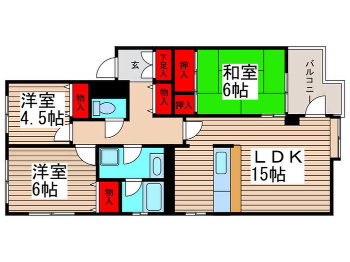 リズ市川平田(3LDK/3階)の間取り写真