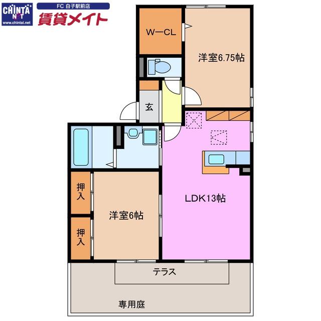 グリーンヒル高岡台A(2LDK/1階)の間取り写真