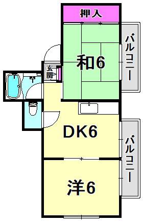 サンパレス21門戸(2DK/2階)の間取り写真