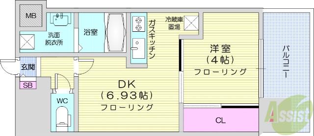 アルティザ仙台花京院(1DK/5階)の間取り写真