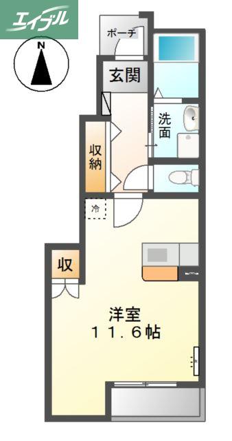 ＪＲ津山線 法界院駅 徒歩14分 2階建 築15年(ワンルーム/1階)の間取り写真