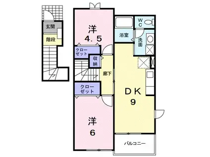 アルトピアーノB(2DK/2階)の間取り写真