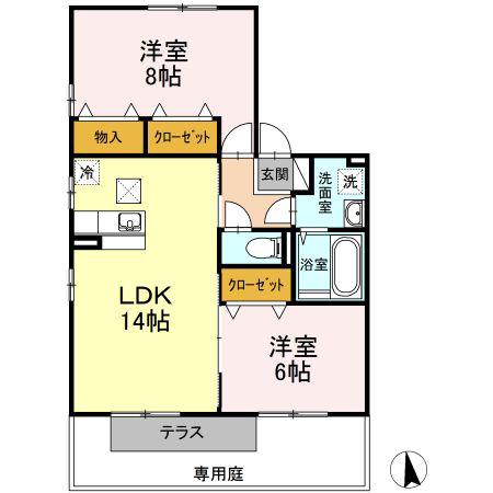 サウス WIND II(2LDK/1階)の間取り写真