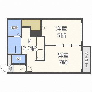 シャルマン東区役所前(1LDK/2階)の間取り写真