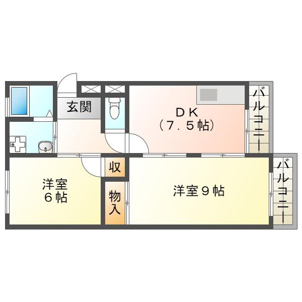 霞ヶ丘レジデンス(2LDK/2階)の間取り写真