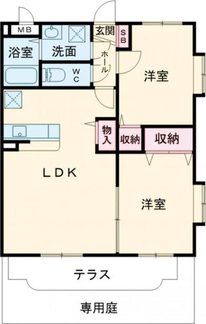 サンライズみやま(2LDK/1階)の間取り写真
