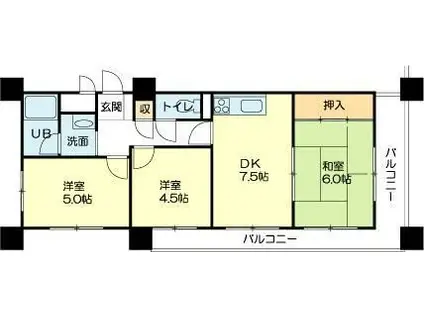 ロイヤルコーポ姫路(3DK/5階)の間取り写真