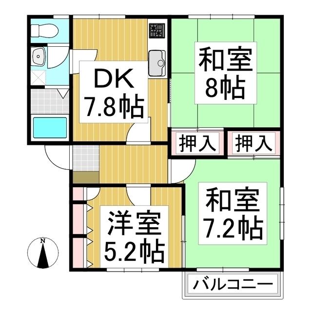 ドリームライフ倉石N棟(3DK/2階)の間取り写真
