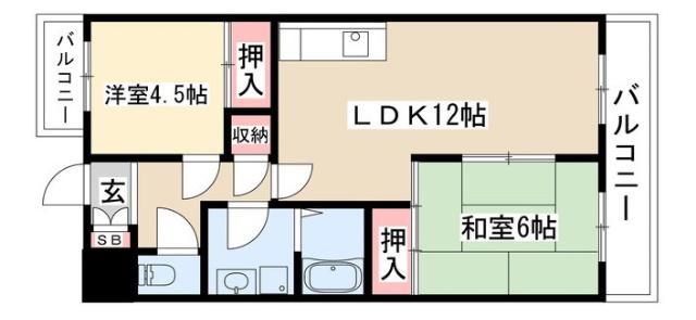 カーサ金山(2LDK/7階)の間取り写真