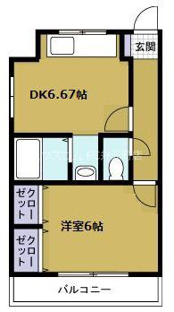 一岡ハイツ磯路(1DK/2階)の間取り写真