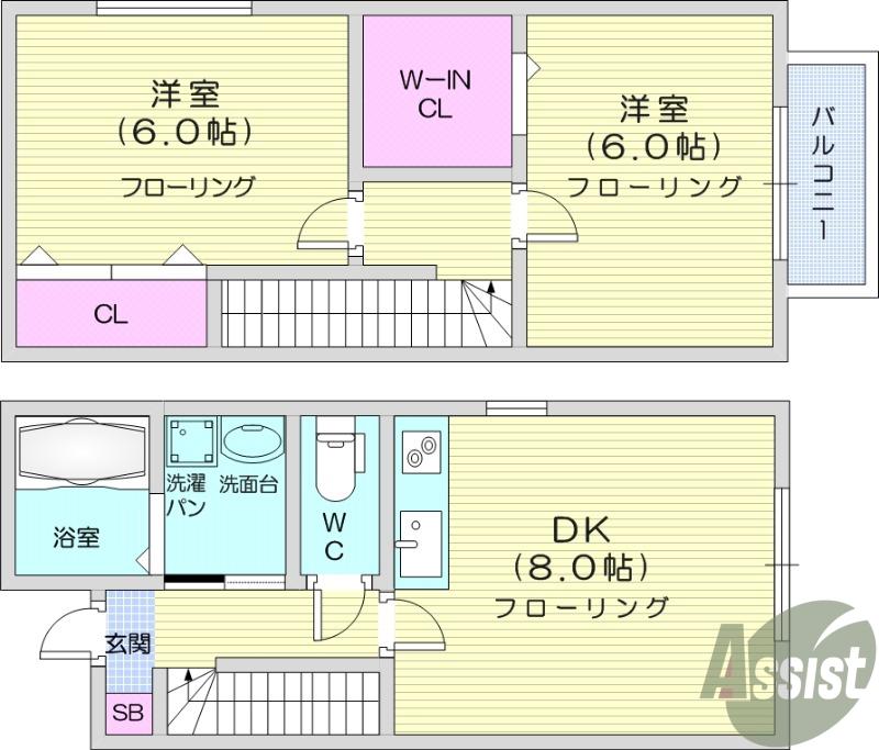 DIA RESTO 河原町3(2DK/1階)の間取り写真