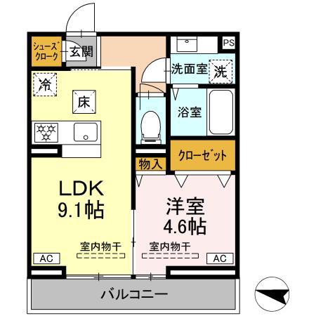 ルドベキア湘南台(1LDK/1階)の間取り写真