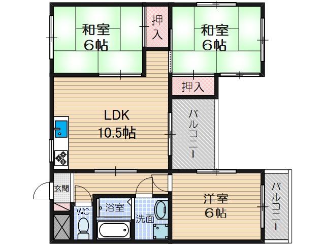 カーサフローラ玉木(3LDK/2階)の間取り写真