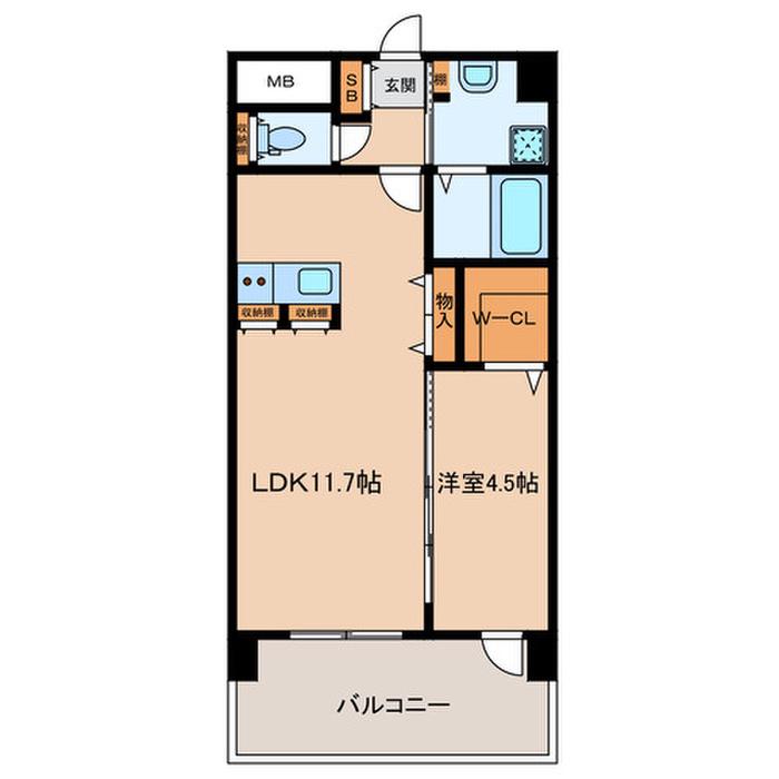 万玉ビル(1LDK/4階)の間取り写真