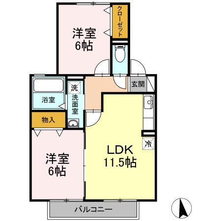 ネオステージB棟(2LDK/2階)の間取り写真