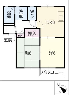 ヴィルヌーブ D(2DK/2階)の間取り写真