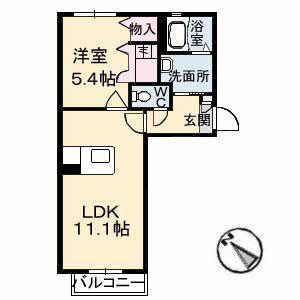 クリスタル・クロスバレー(1LDK/2階)の間取り写真