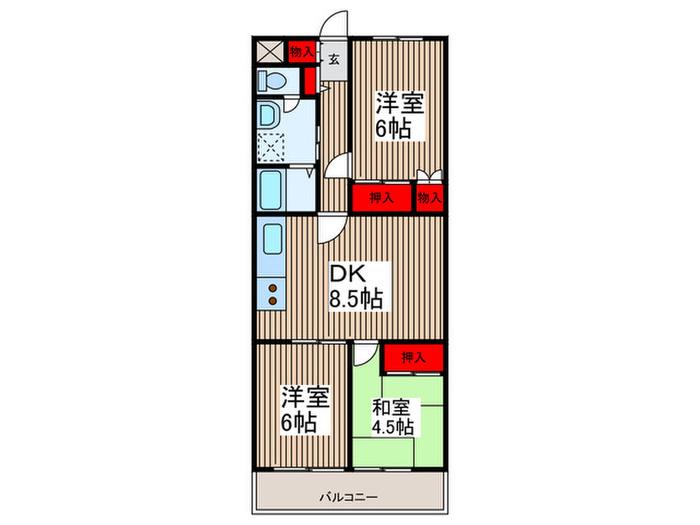 グローリア初穂飯能(3DK/1階)の間取り写真