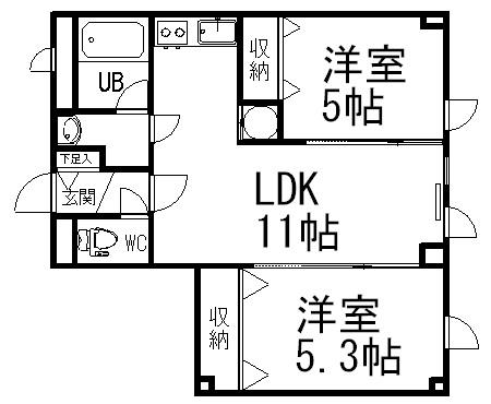 ラグ161W(2LDK/2階)の間取り写真